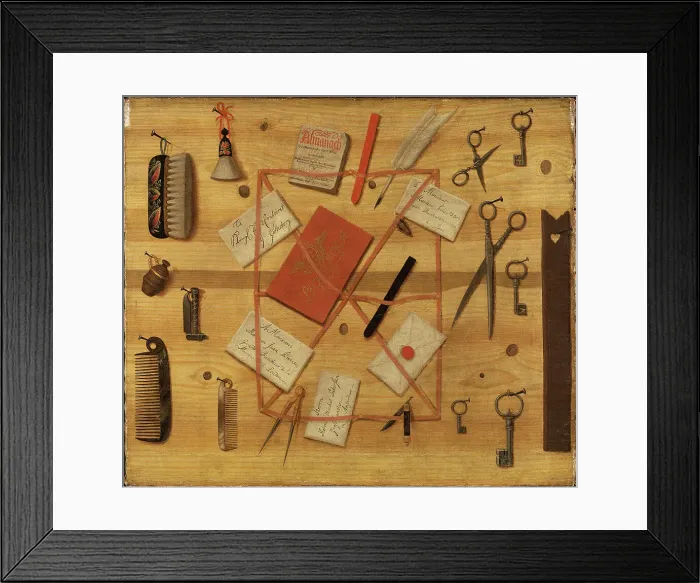 Framed Print : Letter Rack. Trompe-l oeil, 1748 Framed Print : Letter Rack. Trompe-l oeil, 1748