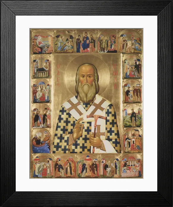 Framed Print : Saint Ignatius Brianchaninov with scenes from his life, 20th century. Artist: Russian icon Framed Print : Saint Ignatius Brianchaninov with scenes from his life, 20th century. Artist: Russian icon