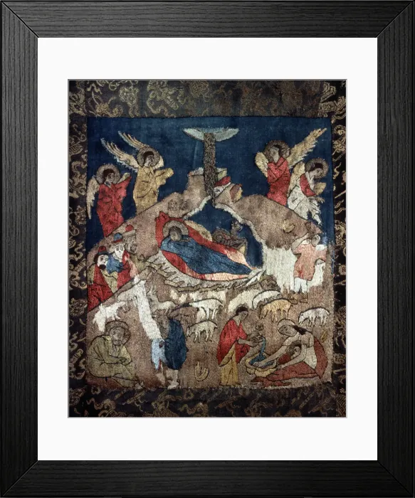 Framed Print : Nativity (Detail of a shroud), 15th century. Artist: Russian master Framed Print : Nativity (Detail of a shroud), 15th century. Artist: Russian master