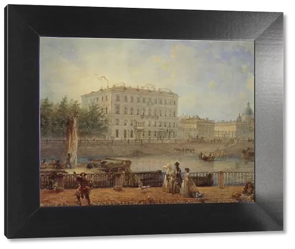 Saint Petersburg. View of the Fontanka River and the Derzhavin House, 1861. Artist: Sadovnikov, Vasily Semyonovich (1800-1879)