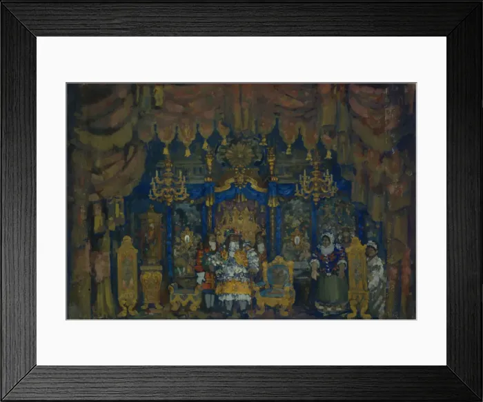Framed Print : Jourdains Room. Stage design for the theatre play A Bourgeois as a Nobleman by J. -B. Moliere, 1911. Artist: Sapunov, Nikolai Nikolayevich (1880-1912) Framed Print : Jourdains Room. Stage design for the theatre play A Bourgeois as a Nobleman by J. -B. Moliere, 1911. Artist: Sapunov, Nikolai Nikolayevich (1880-1912)