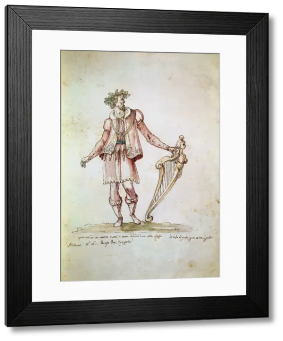 Framed Print : Portrait of Jacopo Peri (1561-1633). Costume design of Arion in the 5th Intermedio of La Pellegrina Framed Print : Portrait of Jacopo Peri (1561-1633). Costume design of Arion in the 5th Intermedio of La Pellegrina