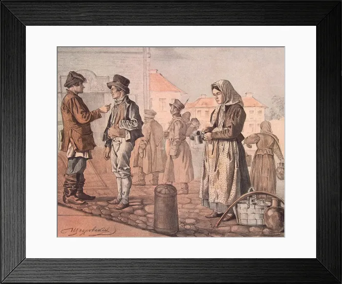 Framed Print : Street Milk Seller (From the Series These Are Our People), 1842. Artist: Shchedrovsky, Ignati Stepanovich (1815-1870) Framed Print : Street Milk Seller (From the Series These Are Our People), 1842. Artist: Shchedrovsky, Ignati Stepanovich (1815-1870)