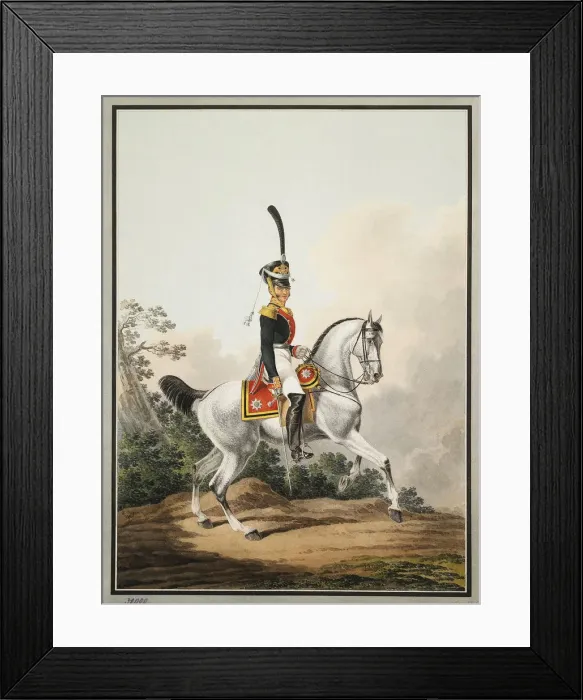Framed Print : Field-Officer of the Preobrazhensky Regiment on Horseback, Early 19th cen Artist: Shiflard, Samuel (active Early 19th cen. ) Framed Print : Field-Officer of the Preobrazhensky Regiment on Horseback, Early 19th cen Artist: Shiflard, Samuel (active Early 19th cen. )