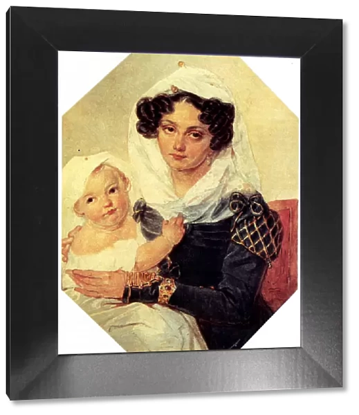 Portrait of Countess Maria N. Volkonskaya (1805-1863) with son Nikolay, 1826. Artist: Sokolov, Pyotr Fyodorovich (1791-1848)
