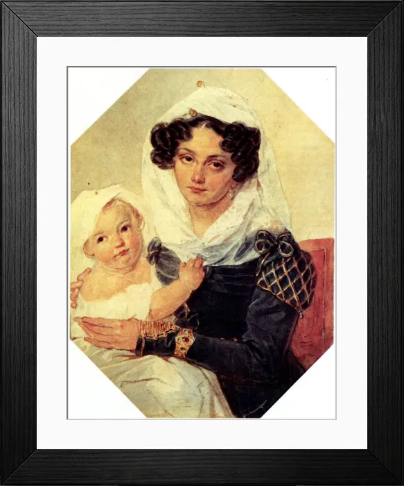 Framed Print : Portrait of Countess Maria N. Volkonskaya (1805-1863) with son Nikolay, 1826. Artist: Sokolov, Pyotr Fyodorovich (1791-1848) Framed Print : Portrait of Countess Maria N. Volkonskaya (1805-1863) with son Nikolay, 1826. Artist: Sokolov, Pyotr Fyodorovich (1791-1848)