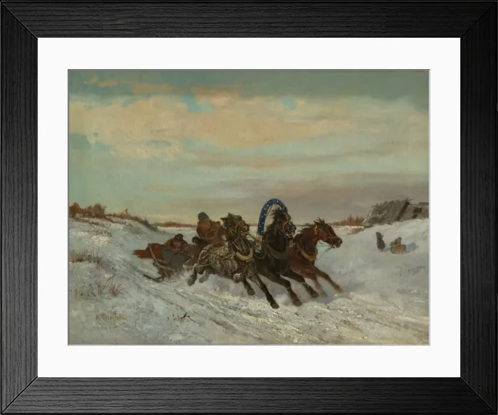 Framed Print : Troika on a Winter Road, End 1860s-Early 1870s. Artist: Sverchkov, Nikolai Yegorovich (1817-1898) Framed Print : Troika on a Winter Road, End 1860s-Early 1870s. Artist: Sverchkov, Nikolai Yegorovich (1817-1898)