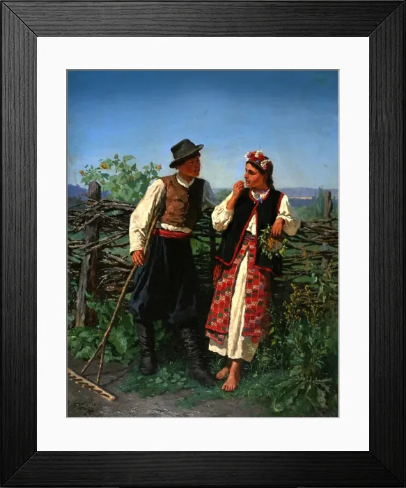 Framed Print : At the Wattle-fence, 1863. Artist: Trutovsky, Konstantin Alexandrovich (1826-1893) Framed Print : At the Wattle-fence, 1863. Artist: Trutovsky, Konstantin Alexandrovich (1826-1893)
