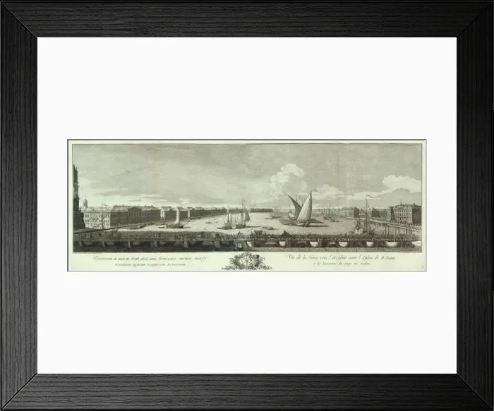 Framed Print : View of the Neva River between the Isaac church and the Cadet Corps (Book to the 50th anniversary of St Petersburg), 1753. Artist: Vasilyev, Yakov Vasilyevich (1730-1760) Framed Print : View of the Neva River between the Isaac church and the Cadet Corps (Book to the 50th anniversary of St Petersburg), 1753. Artist: Vasilyev, Yakov Vasilyevich (1730-1760)