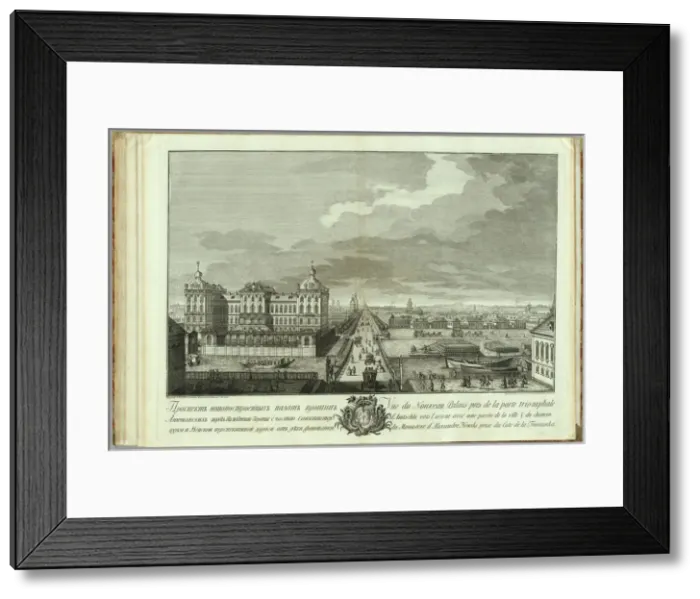 Framed Print : The Newly-Built Chambers Opposite the Anichkov gates (Book to the 50th anniversary of the founding of St. Petersburg), 1753. Artist: Vasilyev, Yakov Vasilyevich (1730-1760) Framed Print : The Newly-Built Chambers Opposite the Anichkov gates (Book to the 50th anniversary of the founding of St. Petersburg), 1753. Artist: Vasilyev, Yakov Vasilyevich (1730-1760)