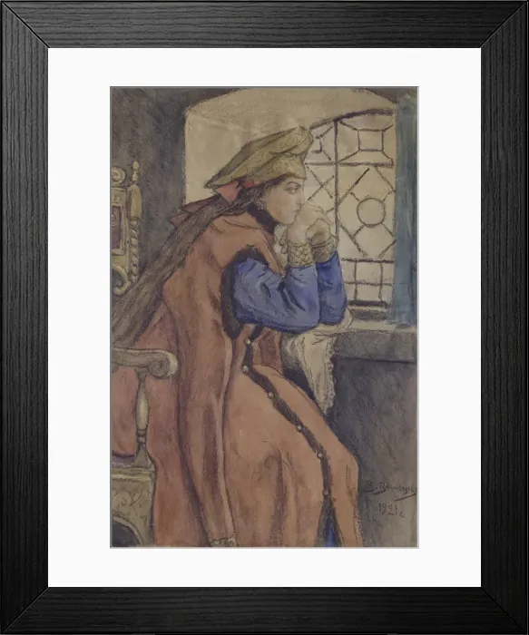 Framed Print : Tsarevna at the window (The Princess Who Never Smiled), 1920. Artist: Vasnetsov, Viktor Mikhaylovich (1848-1926)