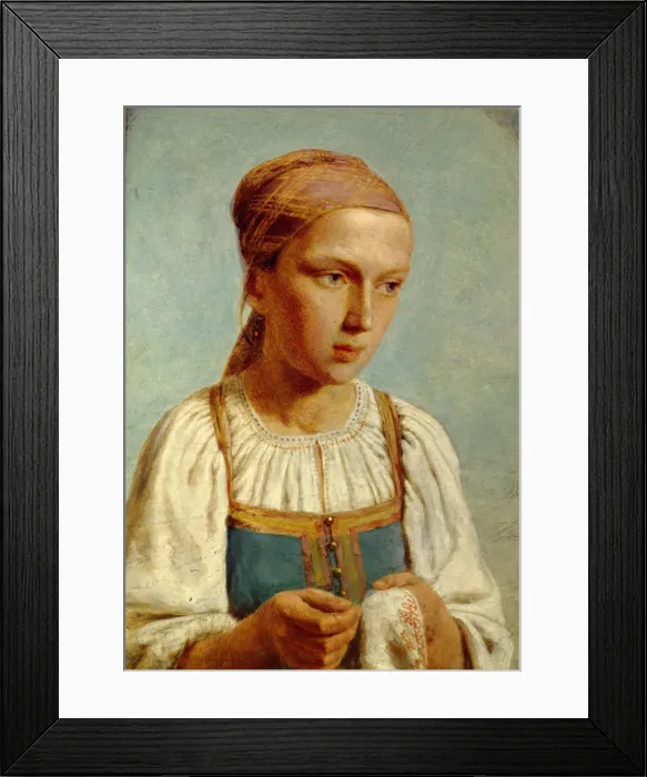 Framed Print : Embroidery Country Girl, 1843. Artist: Venetsianov, Alexei Gavrilovich (1780-1847) Framed Print : Embroidery Country Girl, 1843. Artist: Venetsianov, Alexei Gavrilovich (1780-1847)