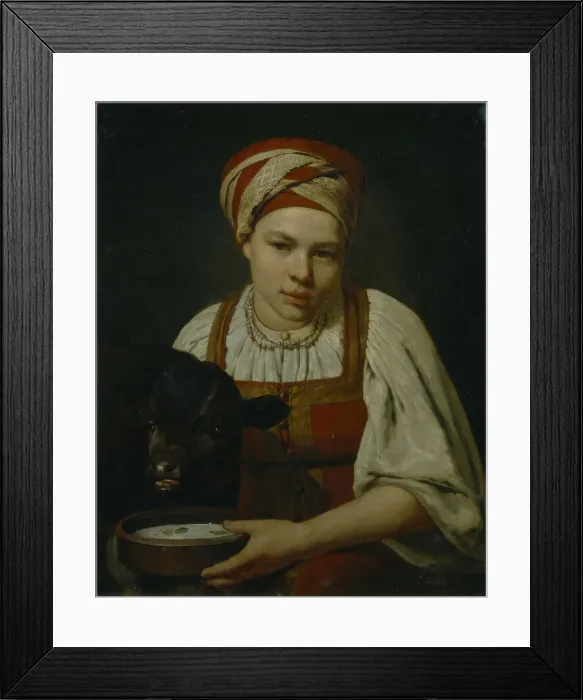 Framed Print : A Peasant Girl with a Calf, End 1820s. Artist: Venetsianov, Alexei Gavrilovich (1780-1847) Framed Print : A Peasant Girl with a Calf, End 1820s. Artist: Venetsianov, Alexei Gavrilovich (1780-1847)