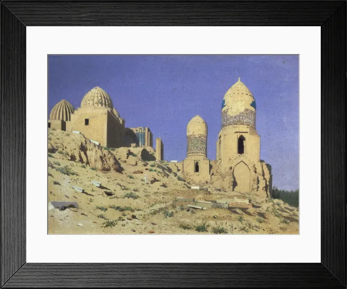 Framed Print : Necropolis Shah-i-Zinda (The Living King) in Samarkand, 1869-1870. Artist: Vereshchagin, Vasili Vasilyevich (1842-1904) Framed Print : Necropolis Shah-i-Zinda (The Living King) in Samarkand, 1869-1870. Artist: Vereshchagin, Vasili Vasilyevich (1842-1904)