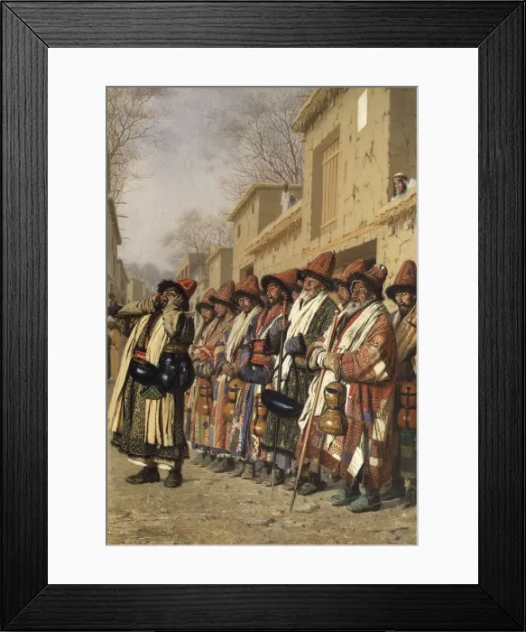 Framed Print : Dervishes Chorus Begging Alms in Tashkent, 1870. Artist: Vereshchagin, Vasili Vasilyevich (1842-1904)