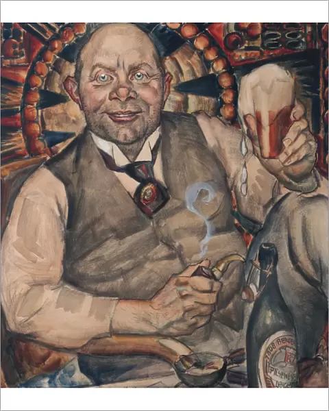 Piet Boendermaker with beer glass, 1917