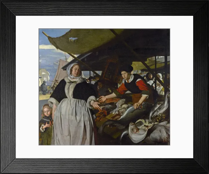 Framed Print : Adriana van Heusden and her Daughter at the New Fish market in Amsterdam, 1662 Framed Print : Adriana van Heusden and her Daughter at the New Fish market in Amsterdam, 1662