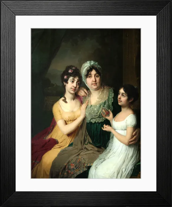 Framed Print : Portrait of Countess Anna Bezborodko with her daughters Lyubov and Cleopatra, 1803. Artist: Borovikovsky, Vladimir Lukich (1757-1825) Framed Print : Portrait of Countess Anna Bezborodko with her daughters Lyubov and Cleopatra, 1803. Artist: Borovikovsky, Vladimir Lukich (1757-1825)