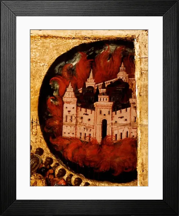 Framed Print : Blessed Be the Host of the King of Heaven (Detail: Fire in Kazan), 1550s. Artist: Athanasius, Metropolitan of Moscow (active Mid of 16th cen. ) Framed Print : Blessed Be the Host of the King of Heaven (Detail: Fire in Kazan), 1550s. Artist: Athanasius, Metropolitan of Moscow (active Mid of 16th cen. )