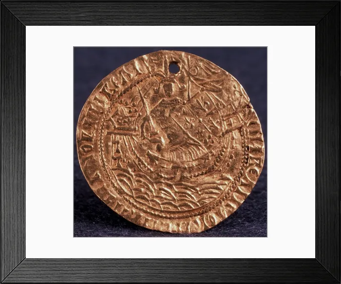 Framed Print : Coin (Korabelnik) of Tsar Ivan III (Reverse: Ruler on his ship), 1471-1490. Artist: Numismatic, Russian coins Framed Print : Coin (Korabelnik) of Tsar Ivan III (Reverse: Ruler on his ship), 1471-1490. Artist: Numismatic, Russian coins