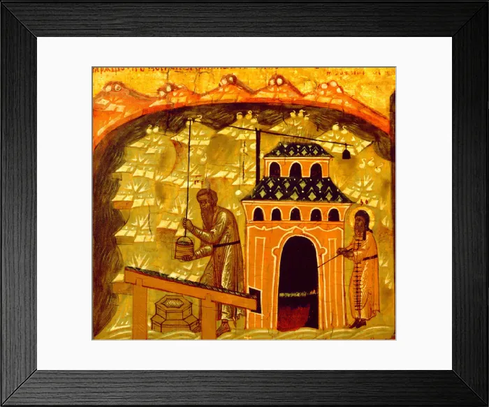 Framed Print : Salt production in the Solovetsky Transfiguration Monastery on the Solovetsky Islands, 17th century. Artist: Ancient Russian Art Framed Print : Salt production in the Solovetsky Transfiguration Monastery on the Solovetsky Islands, 17th century. Artist: Ancient Russian Art