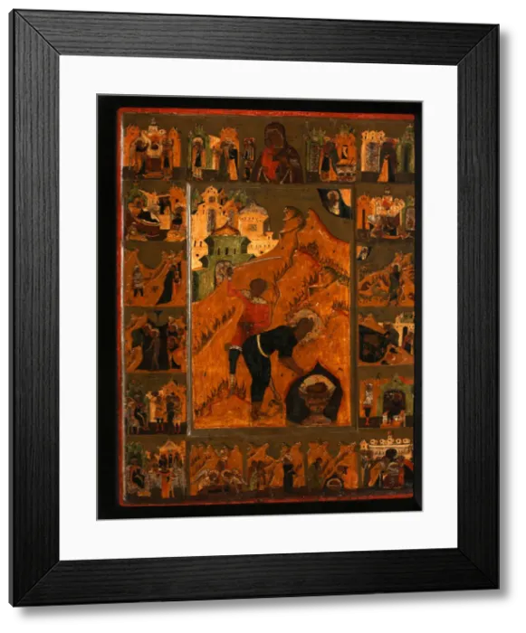 Framed Print : The Beheading of Saint John the Baptist with the Feodorovskaya Mother of God, Early 17th cen Artist: Russian icon Framed Print : The Beheading of Saint John the Baptist with the Feodorovskaya Mother of God, Early 17th cen Artist: Russian icon