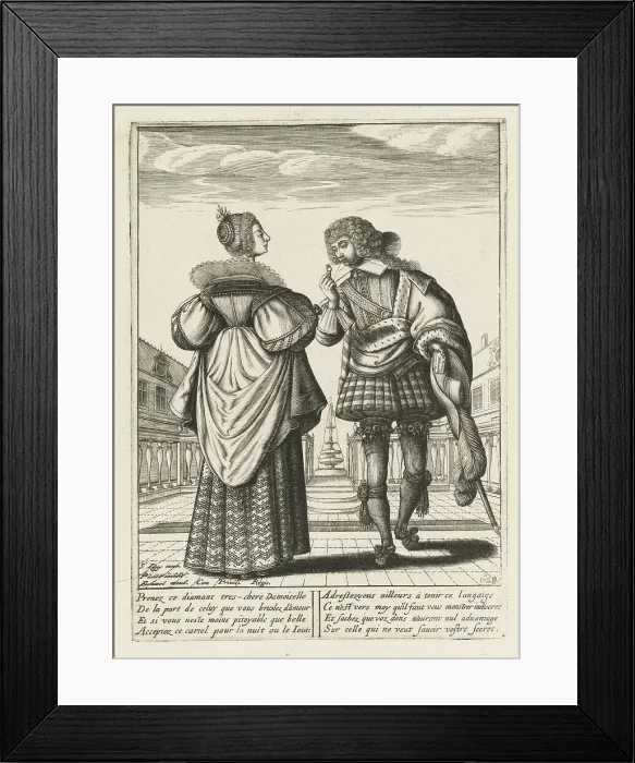 Framed Print : A fashionably dressed couple with a diamond ring, c. 1620-1630 Framed Print : A fashionably dressed couple with a diamond ring, c. 1620-1630
