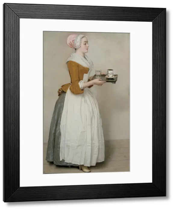 Framed Print : The Chocolate Girl (La Belle Chocolatiere de Vienne), c. 1745. Artist: Liotard, Jean-Etienne (1702-1789) Framed Print : The Chocolate Girl (La Belle Chocolatiere de Vienne), c. 1745. Artist: Liotard, Jean-Etienne (1702-1789)