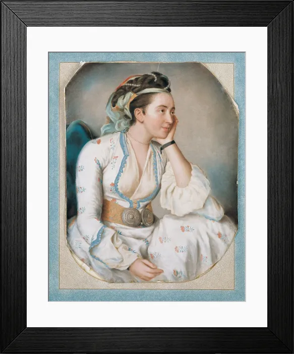 Framed Print : Woman in Turkish Dress, Mid of the 18th cen Artist: Liotard, Jean-Etienne (1702-1789) Framed Print : Woman in Turkish Dress, Mid of the 18th cen Artist: Liotard, Jean-Etienne (1702-1789)