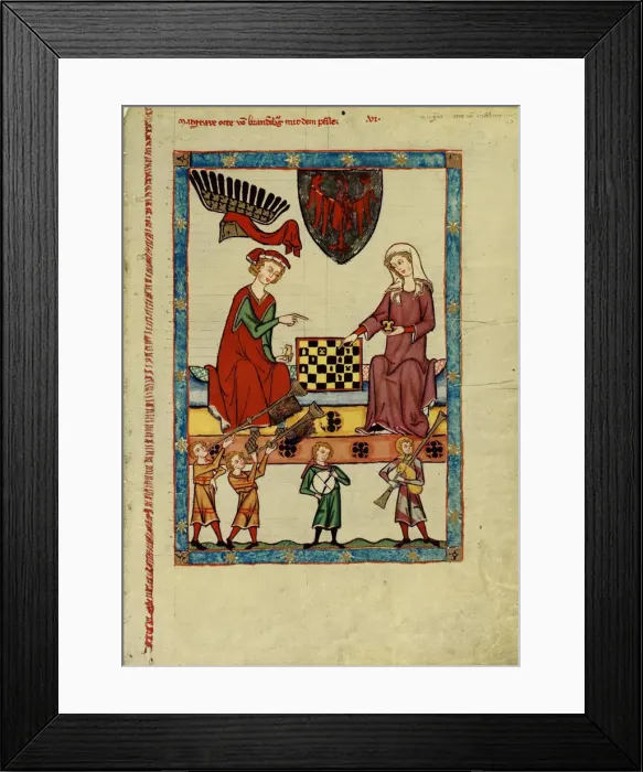 Framed Print : Margrave Otto IV of Brandenburg Playing Chess (From the Codex Manesse), Between 1305 and 1340. Artist: Anonymous Framed Print : Margrave Otto IV of Brandenburg Playing Chess (From the Codex Manesse), Between 1305 and 1340. Artist: Anonymous