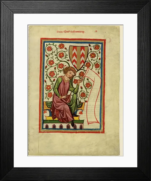 Framed Print : Rudolf II of Fenis (From the Codex Manesse), Between 1305 and 1340. Artist: Anonymous Framed Print : Rudolf II of Fenis (From the Codex Manesse), Between 1305 and 1340. Artist: Anonymous