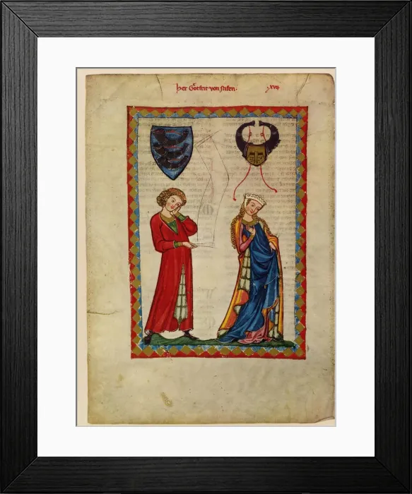 Framed Print : Gottfried von Neifen (From the Codex Manesse), Between 1305 and 1340. Artist: Anonymous Framed Print : Gottfried von Neifen (From the Codex Manesse), Between 1305 and 1340. Artist: Anonymous
