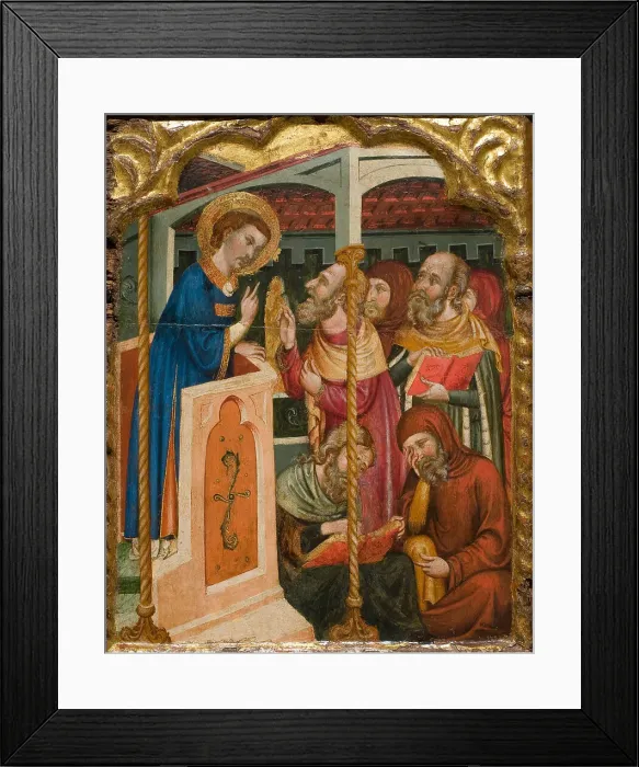 Framed Print : Saint Stephens Dispute with the Jews, ca 1350. Artist: Ferrer and Arnau Bassa, (Circle) (active 1340-1360) Framed Print : Saint Stephens Dispute with the Jews, ca 1350. Artist: Ferrer and Arnau Bassa, (Circle) (active 1340-1360)