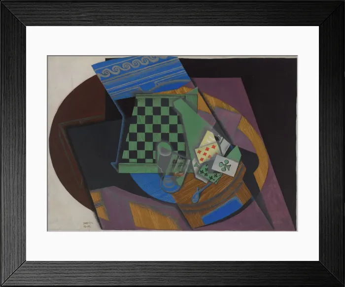 Framed Print : Checkerboard and playing cards, 1915. Artist: Gris, Juan (1887-1927) Framed Print : Checkerboard and playing cards, 1915. Artist: Gris, Juan (1887-1927)