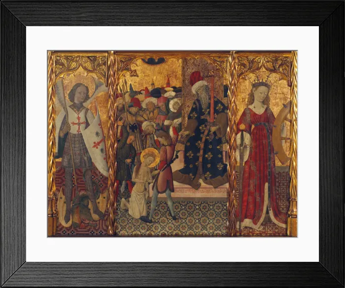 Framed Print : Saint Michael, Martyrdom of Saint Eulalia and Saint Catherine, ca 1442-1445. Artist: Martorell, Bernat, the Elder (1390-1452) Framed Print : Saint Michael, Martyrdom of Saint Eulalia and Saint Catherine, ca 1442-1445. Artist: Martorell, Bernat, the Elder (1390-1452)
