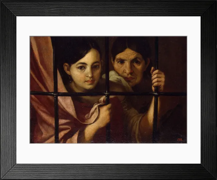 Framed Print : Two Women Behind a Grille, 1645. Artist: Murillo, Bartolome Esteban (1617-1682) Framed Print : Two Women Behind a Grille, 1645. Artist: Murillo, Bartolome Esteban (1617-1682)