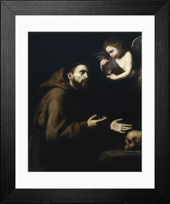 Framed Print : Francis of Assisi and the angel with the water bottle, 1636-1637. Artist: Ribera, Jose, de (1591-1652) Framed Print : Francis of Assisi and the angel with the water bottle, 1636-1637. Artist: Ribera, Jose, de (1591-1652)