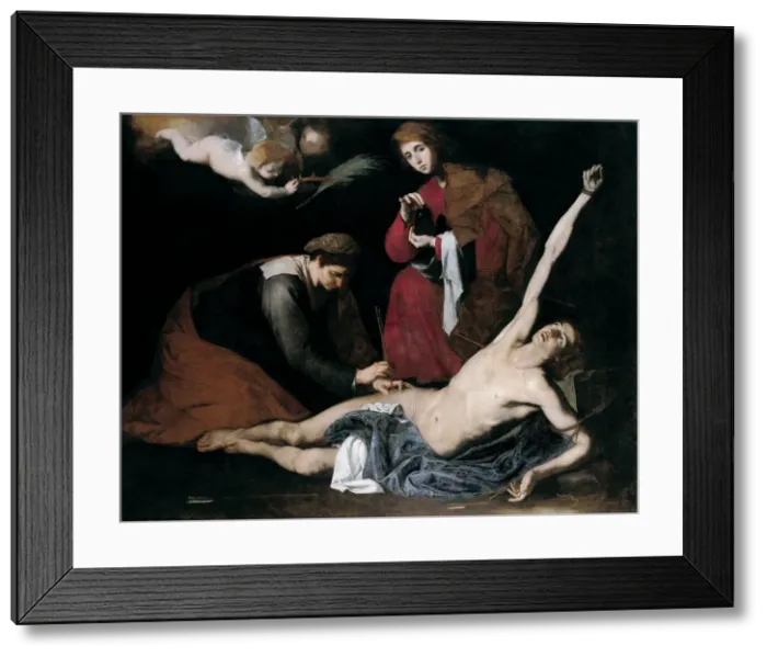 Framed Print : Saint Sebastian Tended by the Holy Women, c. 1621. Artist: Ribera, Jose, de (1591-1652) Framed Print : Saint Sebastian Tended by the Holy Women, c. 1621. Artist: Ribera, Jose, de (1591-1652)
