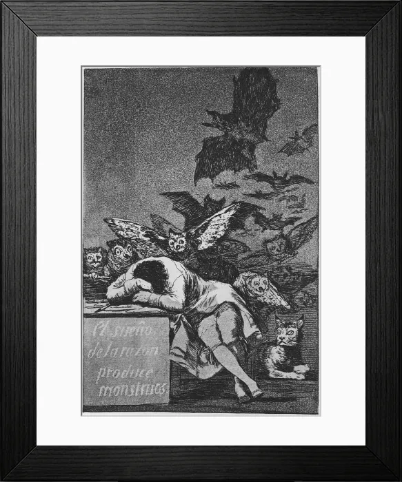 Framed Print : The Sleep of Reason Produces Monsters. (Capricho No 43), 1797-1798. Artist: Goya, Francisco, de (1746-1828) Framed Print : The Sleep of Reason Produces Monsters. (Capricho No 43), 1797-1798. Artist: Goya, Francisco, de (1746-1828)