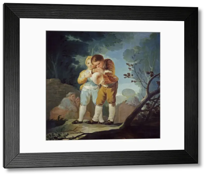 Framed Print : Children inflating a bladder, 1778. Artist: Goya, Francisco, de (1746-1828) Framed Print : Children inflating a bladder, 1778. Artist: Goya, Francisco, de (1746-1828)