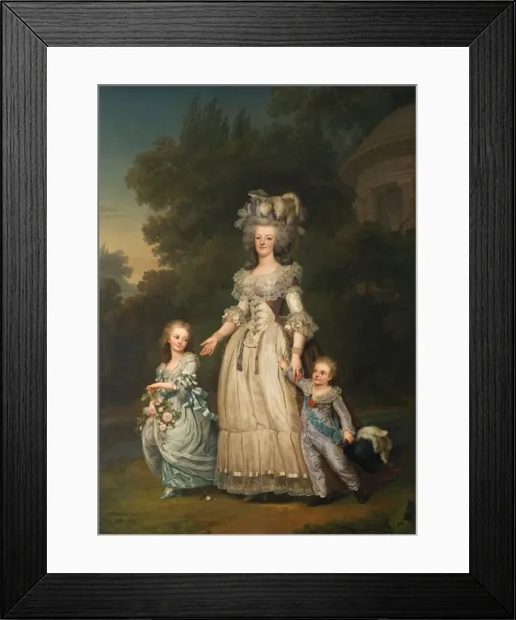 Framed Print : Queen Marie Antoinette of France and two of her Children Walking in The Park of Trianon, 1785. Artist: Wertmuller, Adolf Ulrik (1751-1811) Framed Print : Queen Marie Antoinette of France and two of her Children Walking in The Park of Trianon, 1785. Artist: Wertmuller, Adolf Ulrik (1751-1811)