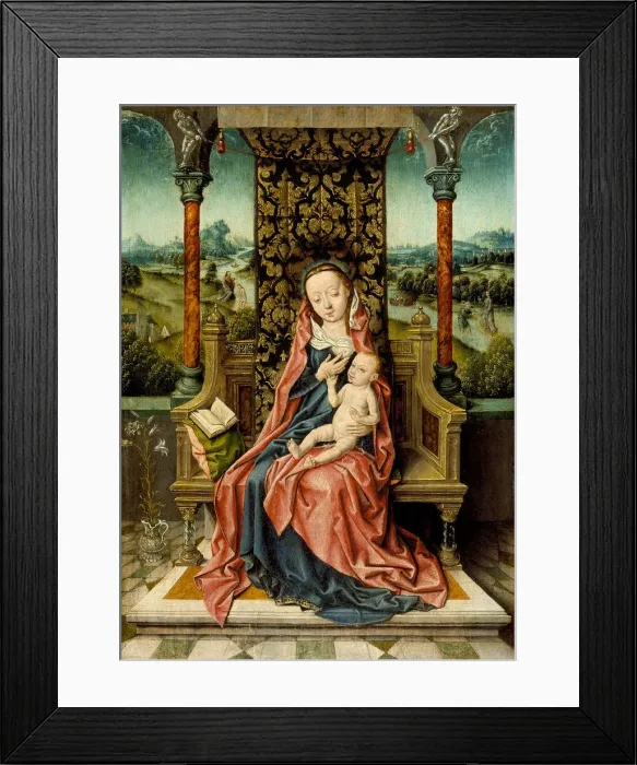 Framed Print : Madonna and Child Enthroned, c. 1510. Artist: Bouts, Aelbrecht (1451 / 54-1549) Framed Print : Madonna and Child Enthroned, c. 1510. Artist: Bouts, Aelbrecht (1451 / 54-1549)