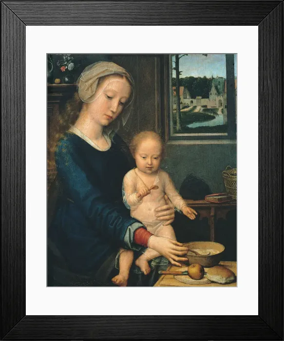 Framed Print : Madonna and Child with the Milk Soup, 1510-1515. Artist: David, Gerard (ca. 1460-1523) Framed Print : Madonna and Child with the Milk Soup, 1510-1515. Artist: David, Gerard (ca. 1460-1523)