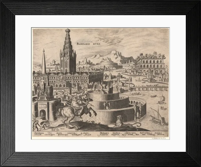 Framed Print : Die Mauern von Babylon (from the series The Eighth Wonders of the World) After Maarten van Heemskerck, 1572. Artist: Galle, Philipp (1537-1612) Framed Print : Die Mauern von Babylon (from the series The Eighth Wonders of the World) After Maarten van Heemskerck, 1572. Artist: Galle, Philipp (1537-1612)
