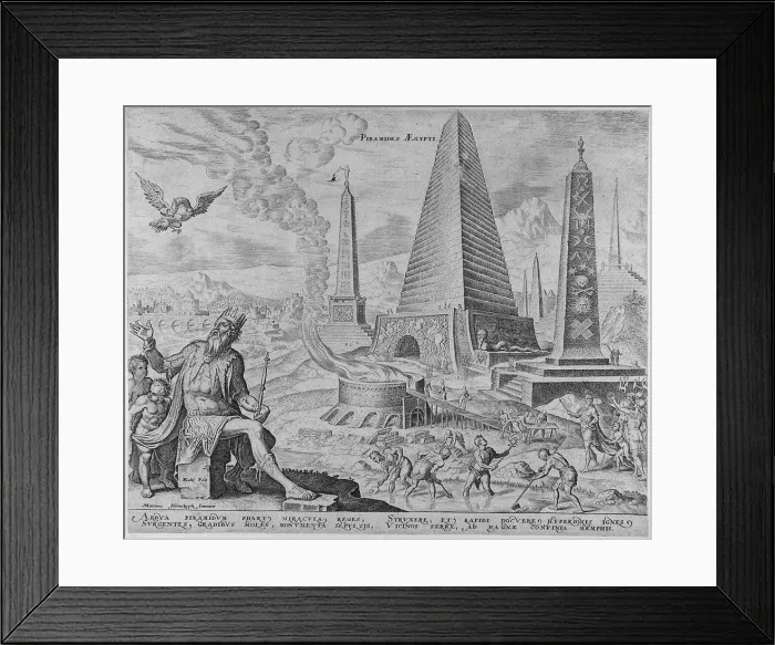 Framed Print : The Pyramids of Egypt (from the series The Eighth Wonders of the World) After Maarten van Heemskerck, 1572. Artist: Galle, Philipp (1537-1612) Framed Print : The Pyramids of Egypt (from the series The Eighth Wonders of the World) After Maarten van Heemskerck, 1572. Artist: Galle, Philipp (1537-1612)