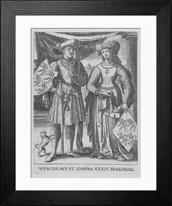 Framed Print : Wenceslaus I, Duke of Luxembourg and Joanna, Duchess of Brabant, ca. 1600. Artist: Galle, Philipp (1537-1612) Framed Print : Wenceslaus I, Duke of Luxembourg and Joanna, Duchess of Brabant, ca. 1600. Artist: Galle, Philipp (1537-1612)