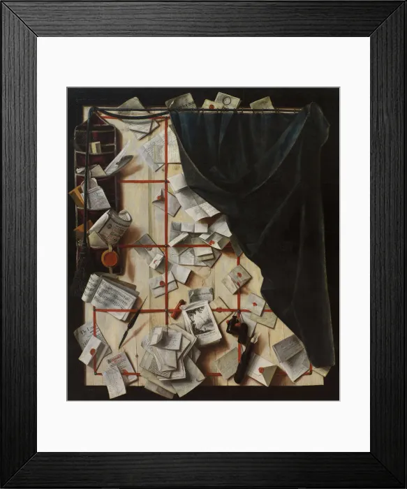 Framed Print : Trompe l oeil. Board Partition with Letter Rack and Music Book, 1668. Artist: Gijsbrechts, Cornelis Norbertus (before 1657-after 1675) Framed Print : Trompe l oeil. Board Partition with Letter Rack and Music Book, 1668. Artist: Gijsbrechts, Cornelis Norbertus (before 1657-after 1675)