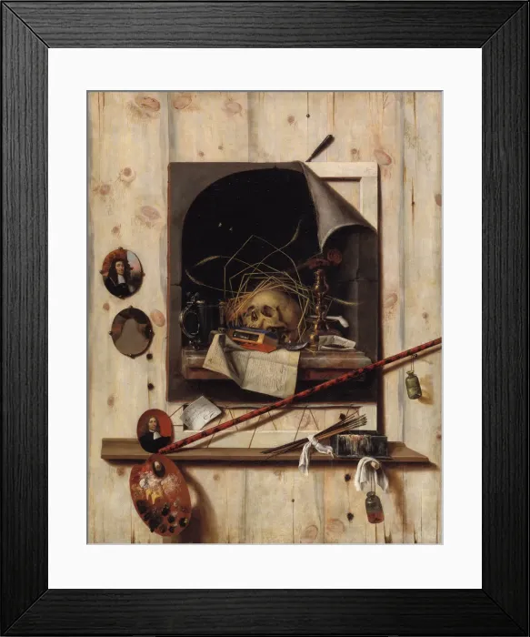Framed Print : Trompe l oeil with Studio Wall and Vanitas Still Life, 1668. Artist: Gijsbrechts, Cornelis Norbertus (before 1657-after 1675) Framed Print : Trompe l oeil with Studio Wall and Vanitas Still Life, 1668. Artist: Gijsbrechts, Cornelis Norbertus (before 1657-after 1675)