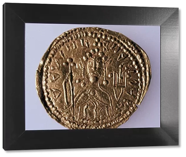 Coin (Zlatnik) of Grand Duke Vladimir Svyatoslavich (Averse: Portrait of the ruler), 980-1015. Artist: Numismatic, Russian coins