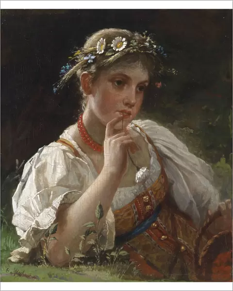 Young Girl with a Garland. Artist: Zhuravlev, Firs Sergeevich (1836-1901)